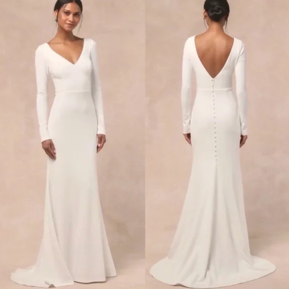 NWT - Lulus Women Feeling Of Forever White Long Sleeve Mermaid Maxi Dress Bride
